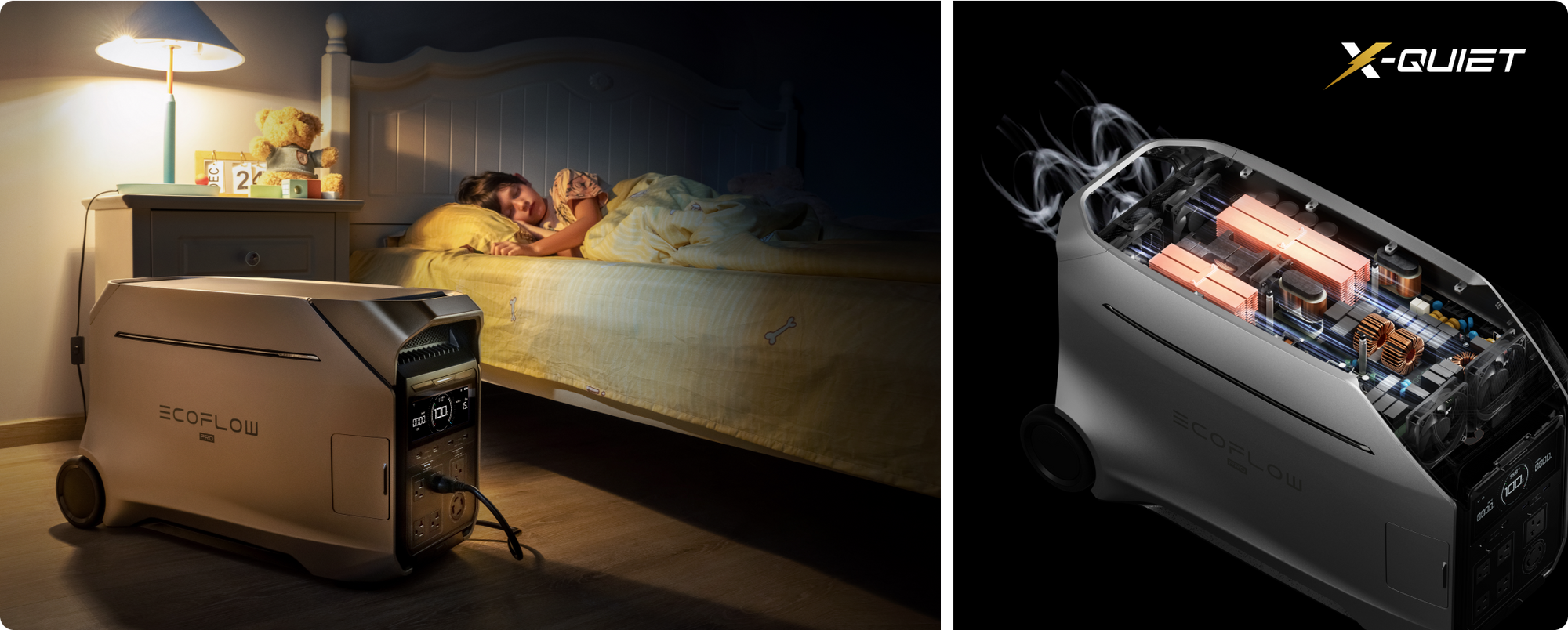 EcoFlow DELTA Pro 3 X-Quiet technology operating at 30 decibels